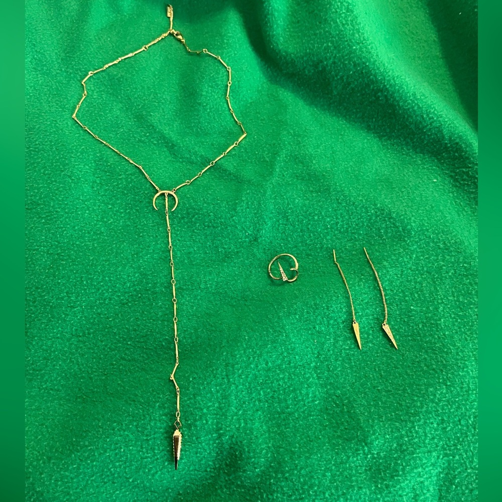 Luv AJ gold necklace, earrings and ring set